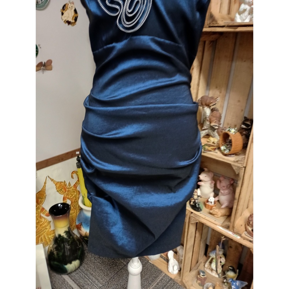 VTG Y2K Betsy & Adam Cocktail Dress Womens Small Royal Blue Babydoll Ruched - Picture 4 of 11